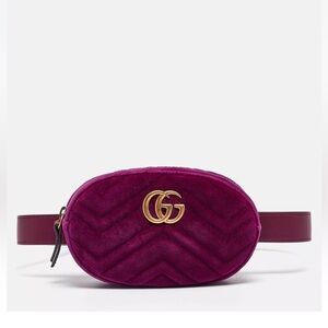 Gucci Purple Matelasse Velvet Mini GG Marmont Belt Bag